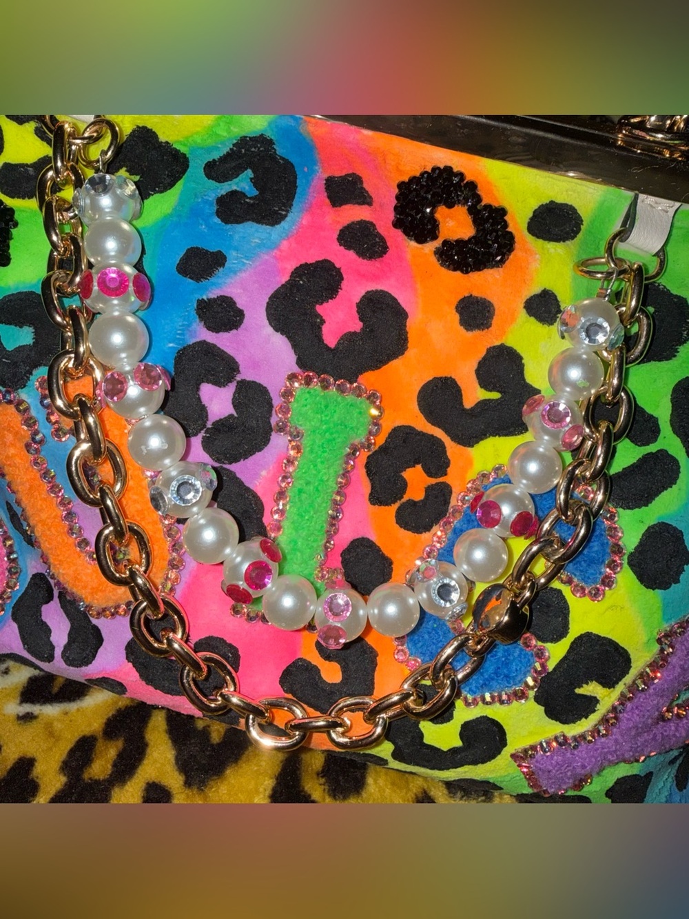 🌈NWT Custom Juicy Couture Neon Leopard Print Lisa Frank Kiss Lock Clutch Bag🌈 - Picture 5 of 10
